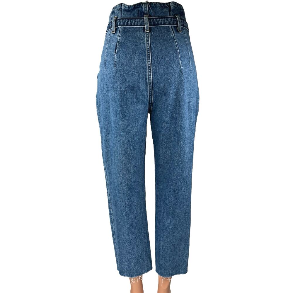 Abercrombie & Fitch Blue High Waist Straight Belted Paperbag Denim Jeans Pants 4 - Picture 3 of 5
